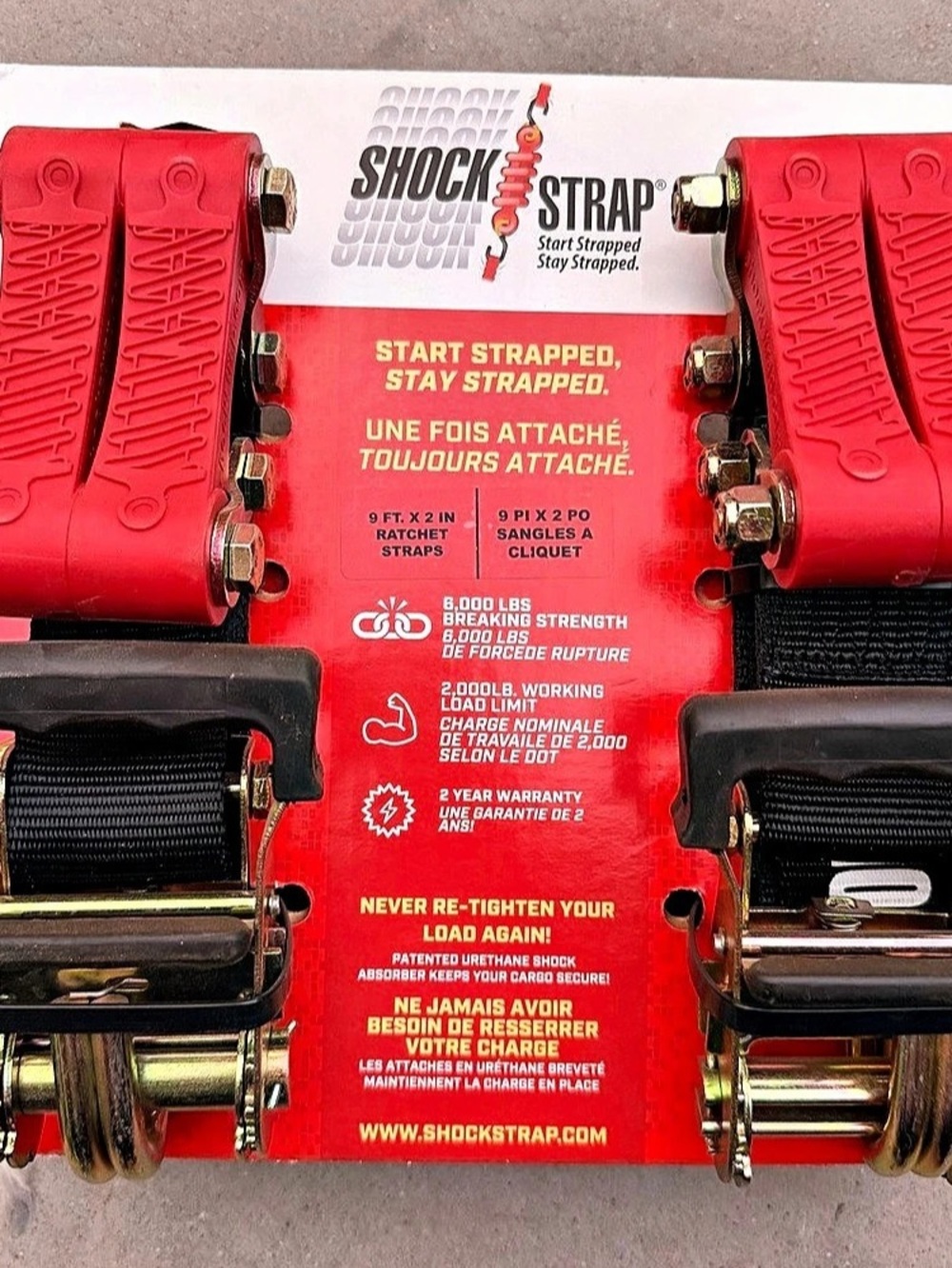 ShockStrap motorcycle tie-down straps Red NWT